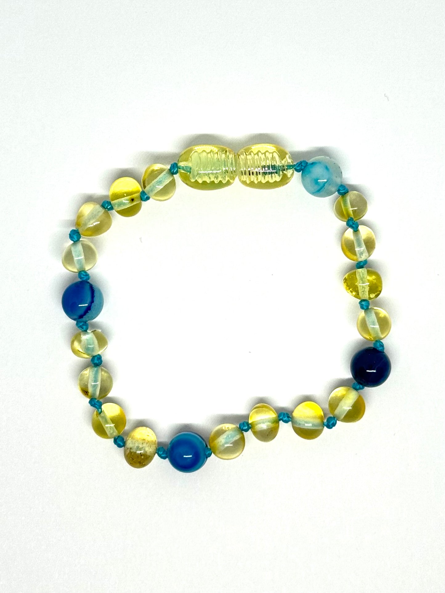 Barnsteen & Natuursteen Armbandje/Enkelbandje - Citroen & Blauwe Agaat (13-15 cm)