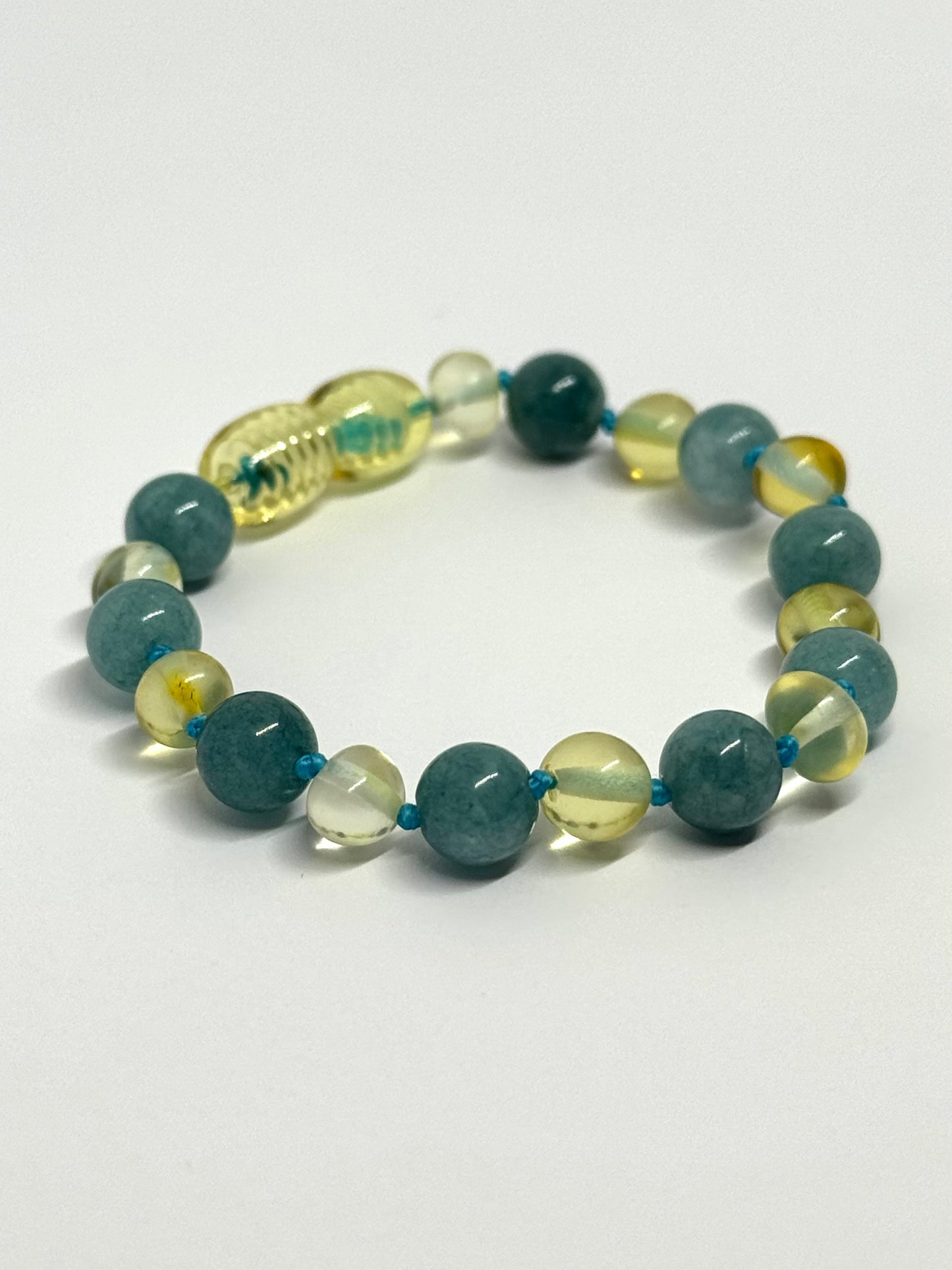 Barnsteen & Natuursteen Armbandje/Enkelbandje - Citroen & Aquamarine (14 cm)