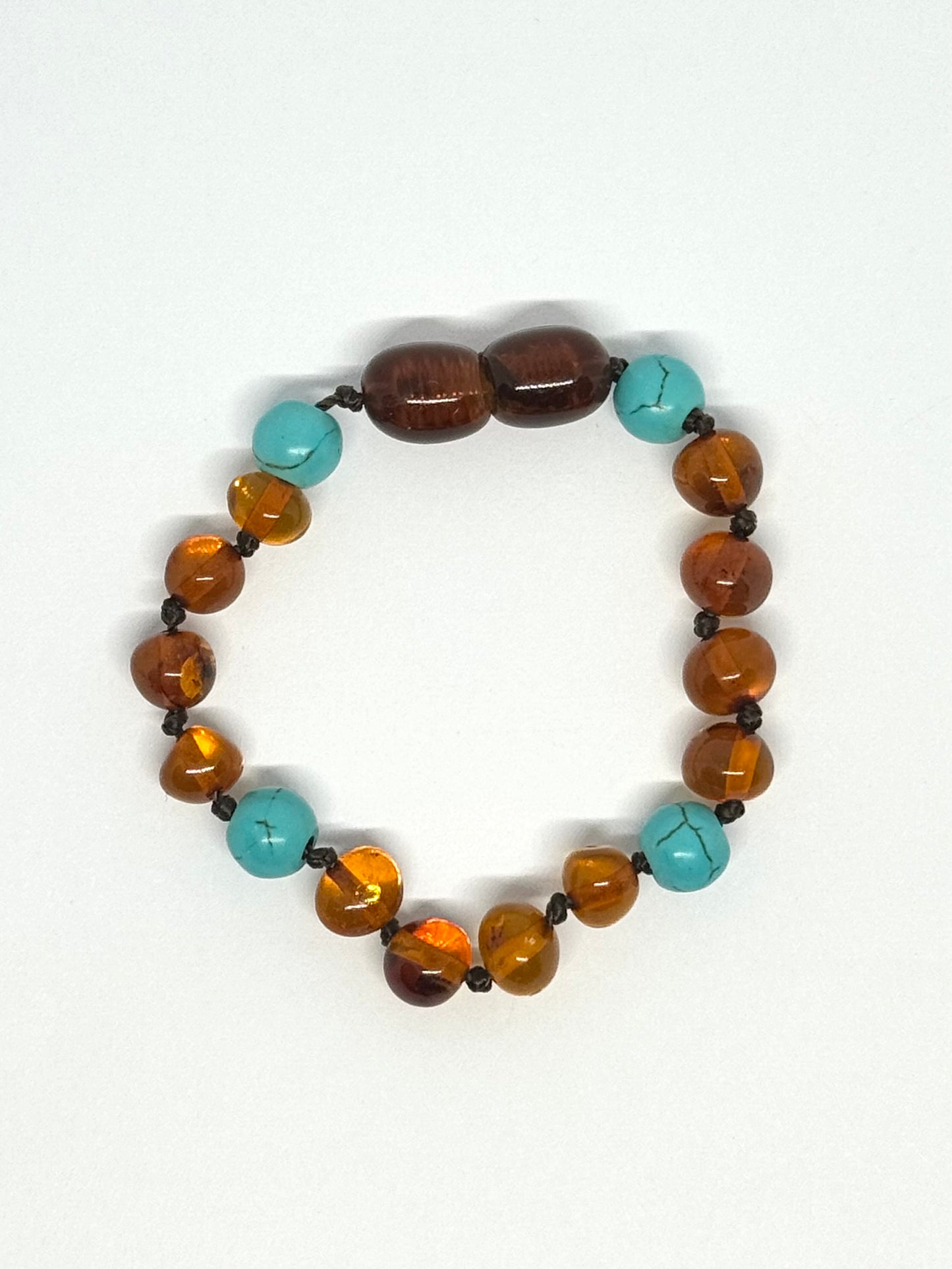 Barnsteen & Natuursteen Baby Armbandje/Enkelbandje - Cognac & Turkuoois (12 cm)