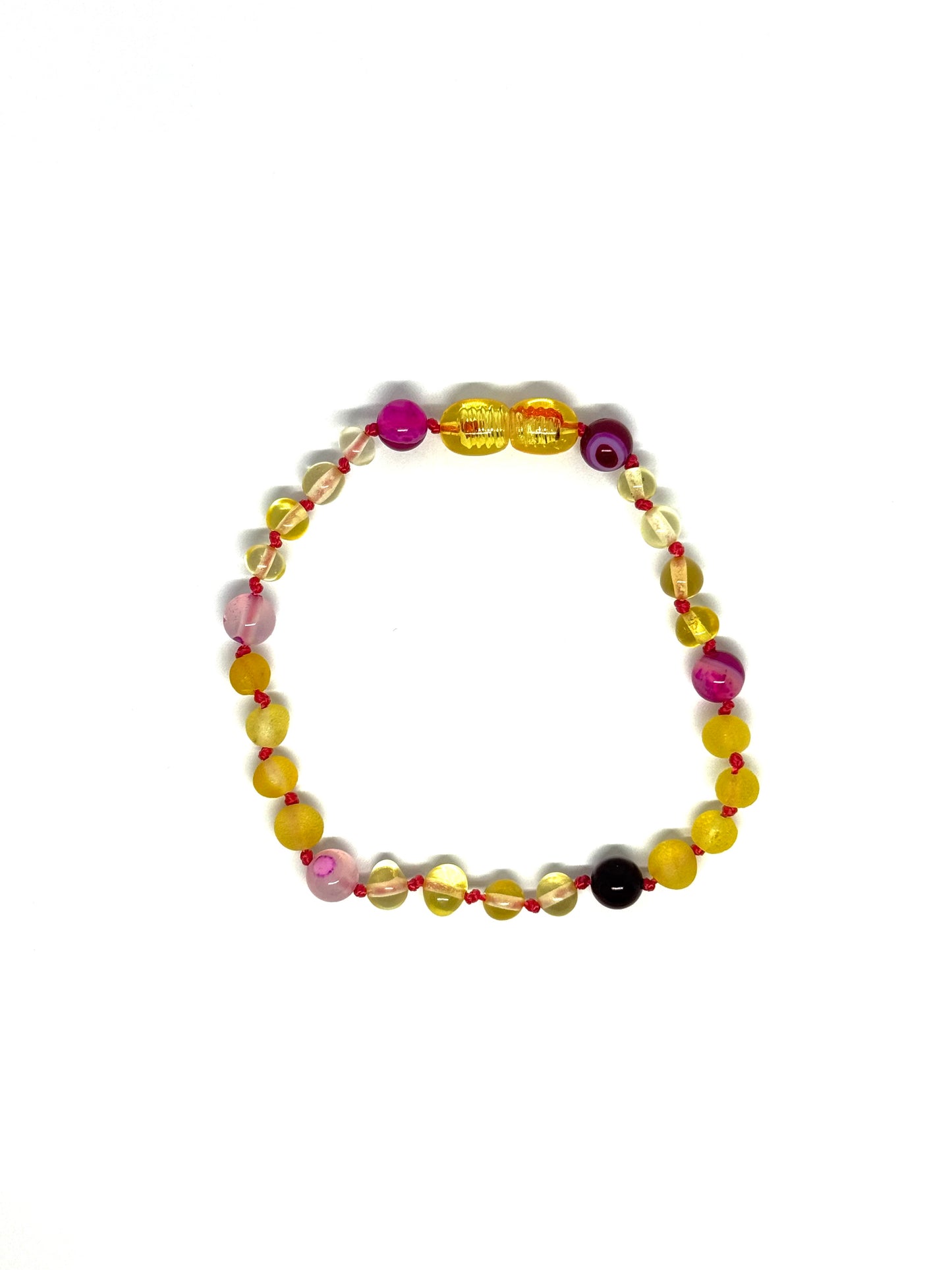 Barnsteen & Natuursteen Armband/Enkelband - Citroen & Roze Agaat (17-20cm)