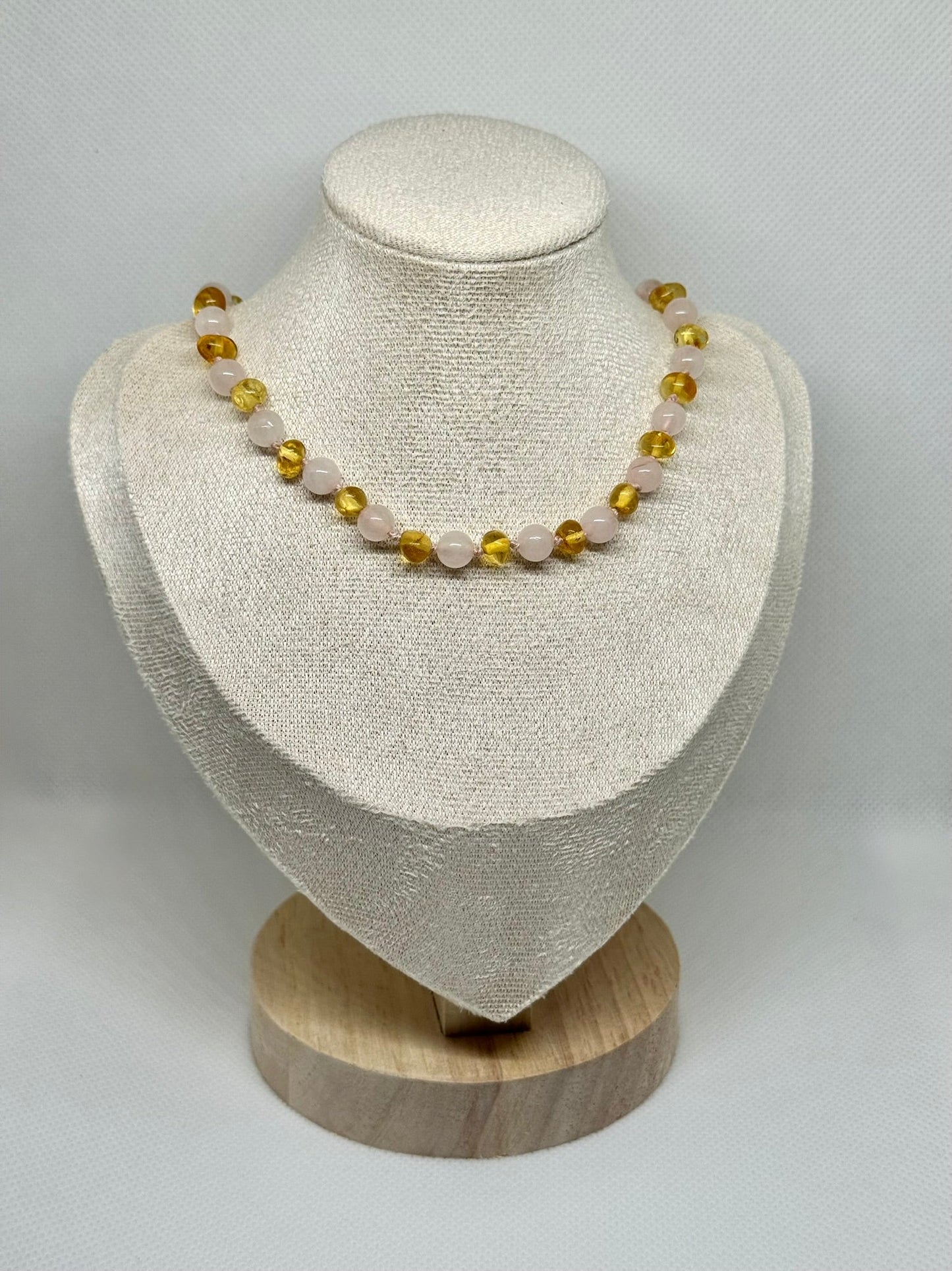 Barnsteen & Natuursteen Babyketting - Honing & Rozenkwarts (33 cm)