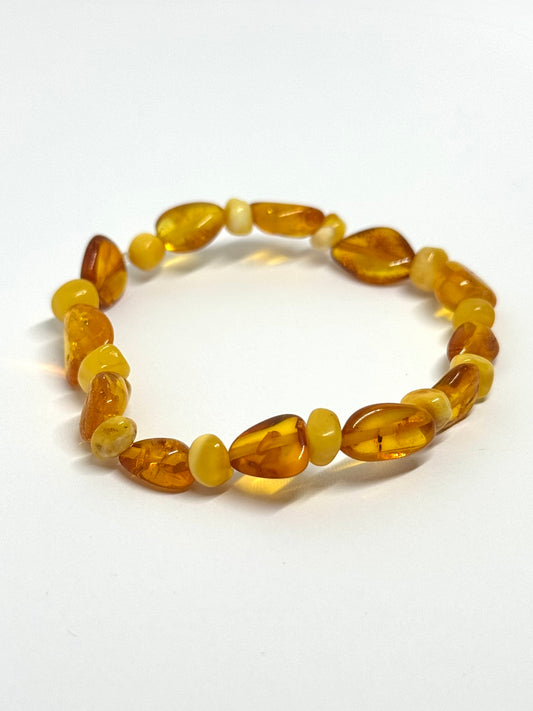 Elastisch Barnsteen Armband - Boter & Honing Ovaal Mix (±19 cm)