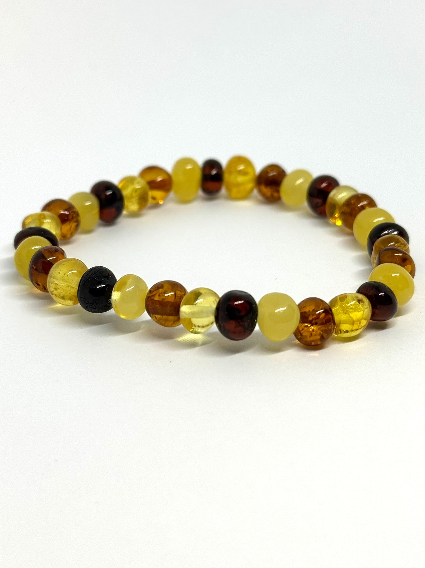 Elastisch Barnsteen Armband - Multicolor (±19 cm)