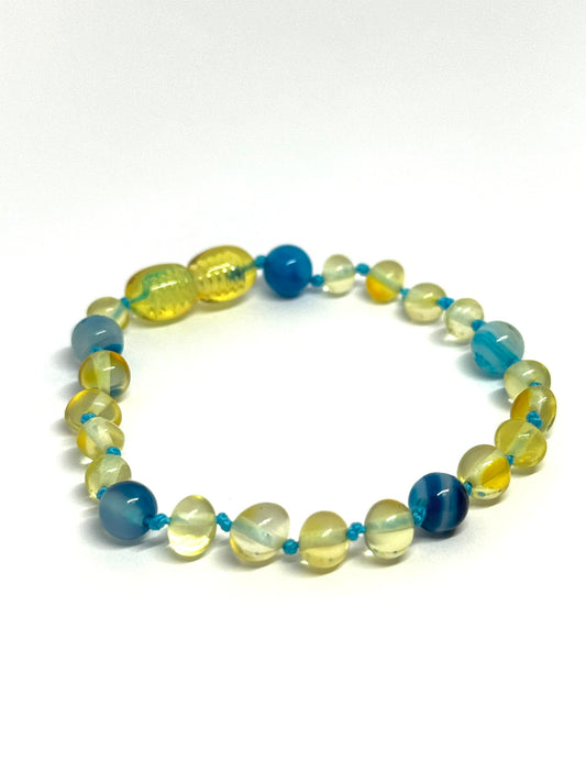 Barnsteen & Natuursteen Armband - Citroen & Blauwe Agaat (17-20 cm)