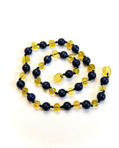 Barnsteen & Natuursteen Ketting - Citroen & Lapis Lazuli (33 cm)