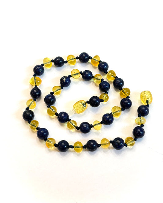 Barnsteen & Natuursteen Ketting - Citroen & Lapis Lazuli (33 cm)