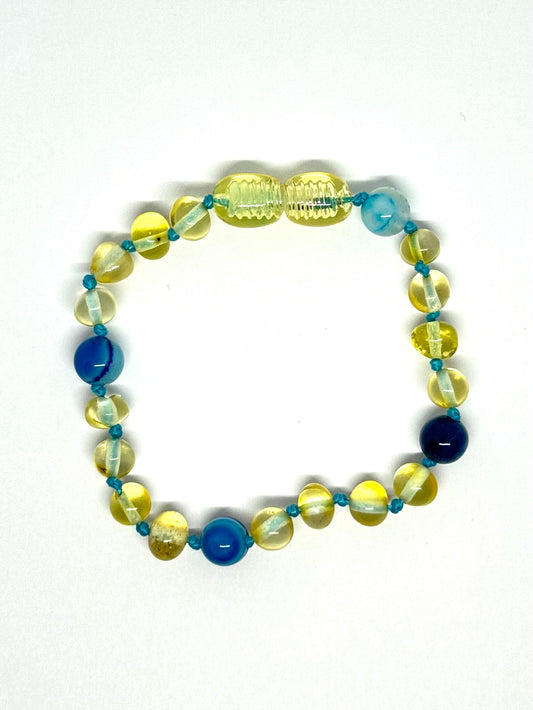 Barnsteen & Natuursteen Armbandje/Enkelbandje - Citroen & Blauwe Agaat (13-15 cm)