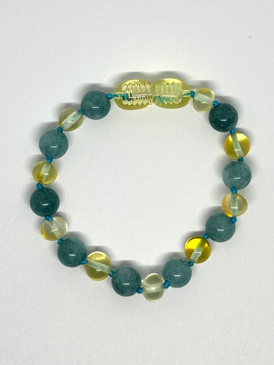 Barnsteen & Natuursteen Armbandje/Enkelbandje - Citroen & Aquamarine (14 cm)