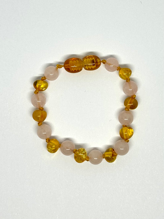 Barnsteen & Natuursteen Armbandje/Enkelbandje - Honing & Rozenkwarts (13 cm)