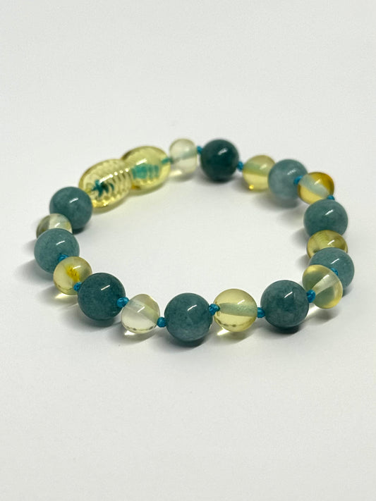 Barnsteen & Natuursteen Armbandje/Enkelbandje - Citroen & Aquamarine (14 cm)