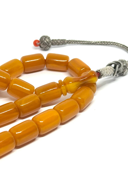 Sıkma Kehribar Tespih - Gümüş püsküllü - 8x11mm
