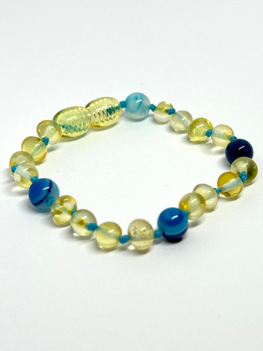 Barnsteen & Natuursteen Armbandje/Enkelbandje - Citroen & Blauwe Agaat (13-15 cm)
