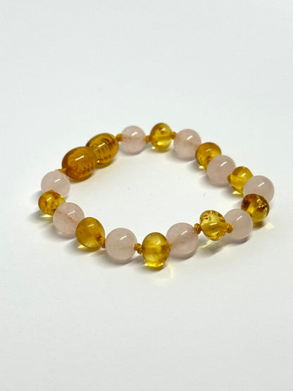 Barnsteen & Natuursteen Armbandje - Honing & Rozenkwarts (13 cm)