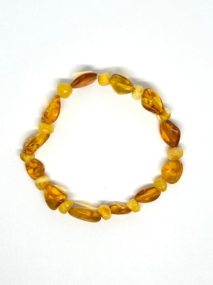 Elastisch Barnsteen Armband  - Boter & Honing Ovaal Mix (±19 cm)