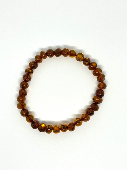 Elastisch Barnsteen Armband  - Cognac (±19 cm)