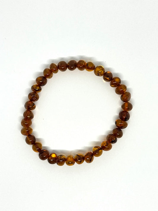 Elastisch Barnsteen Armband  - Cognac (±19 cm)