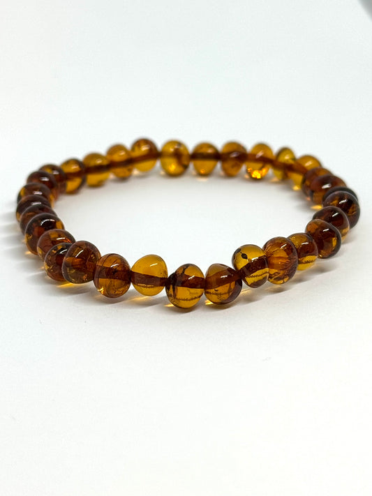 Elastisch Barnsteen Armband  - Cognac (±19 cm)