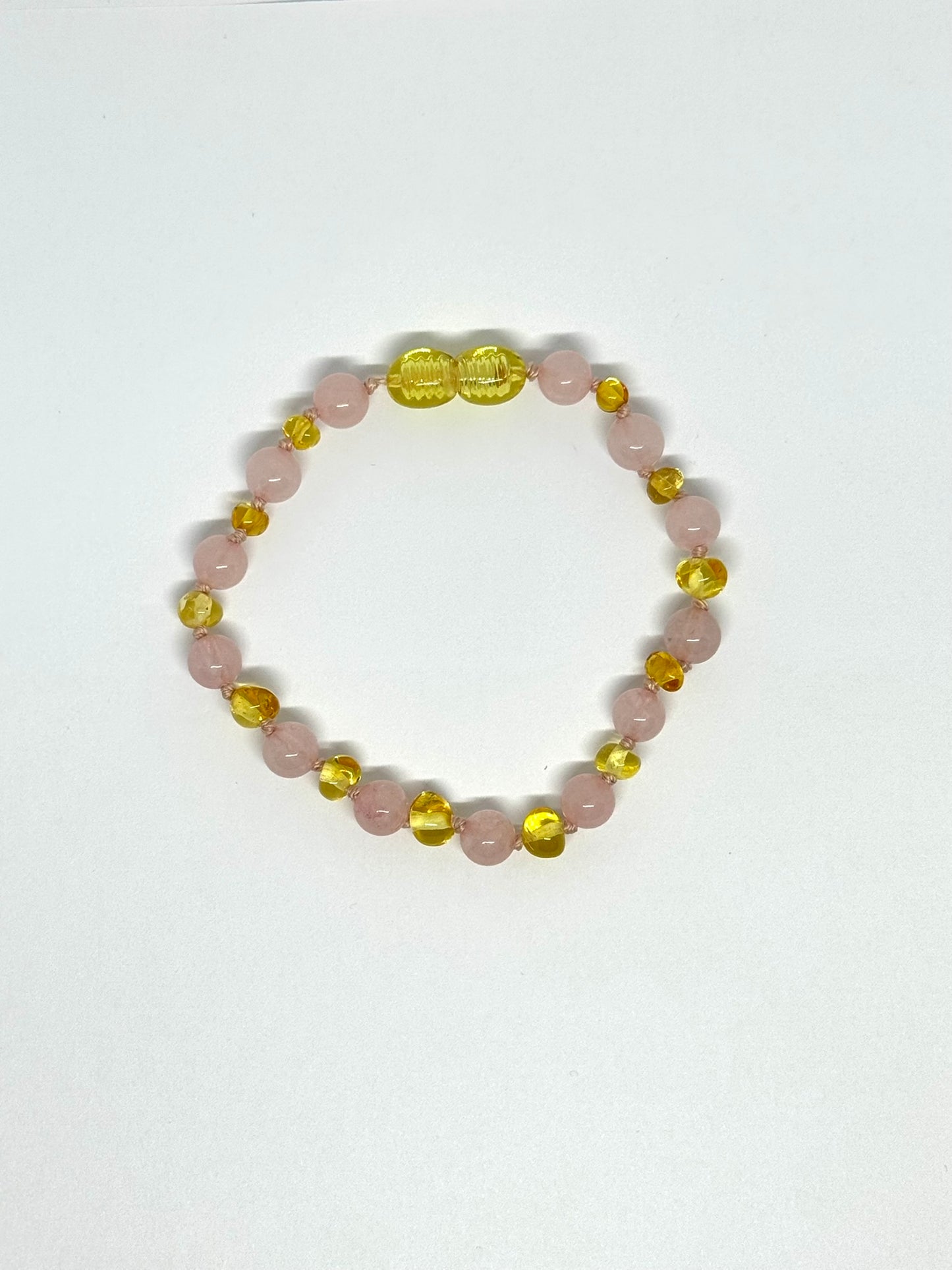 Barnsteen & Natuursteen Armband - Honing & Rozenkwarts (18-20 cm)