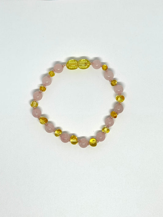 Barnsteen & Natuursteen Armband - Honing & Rozenkwarts (18-20 cm)