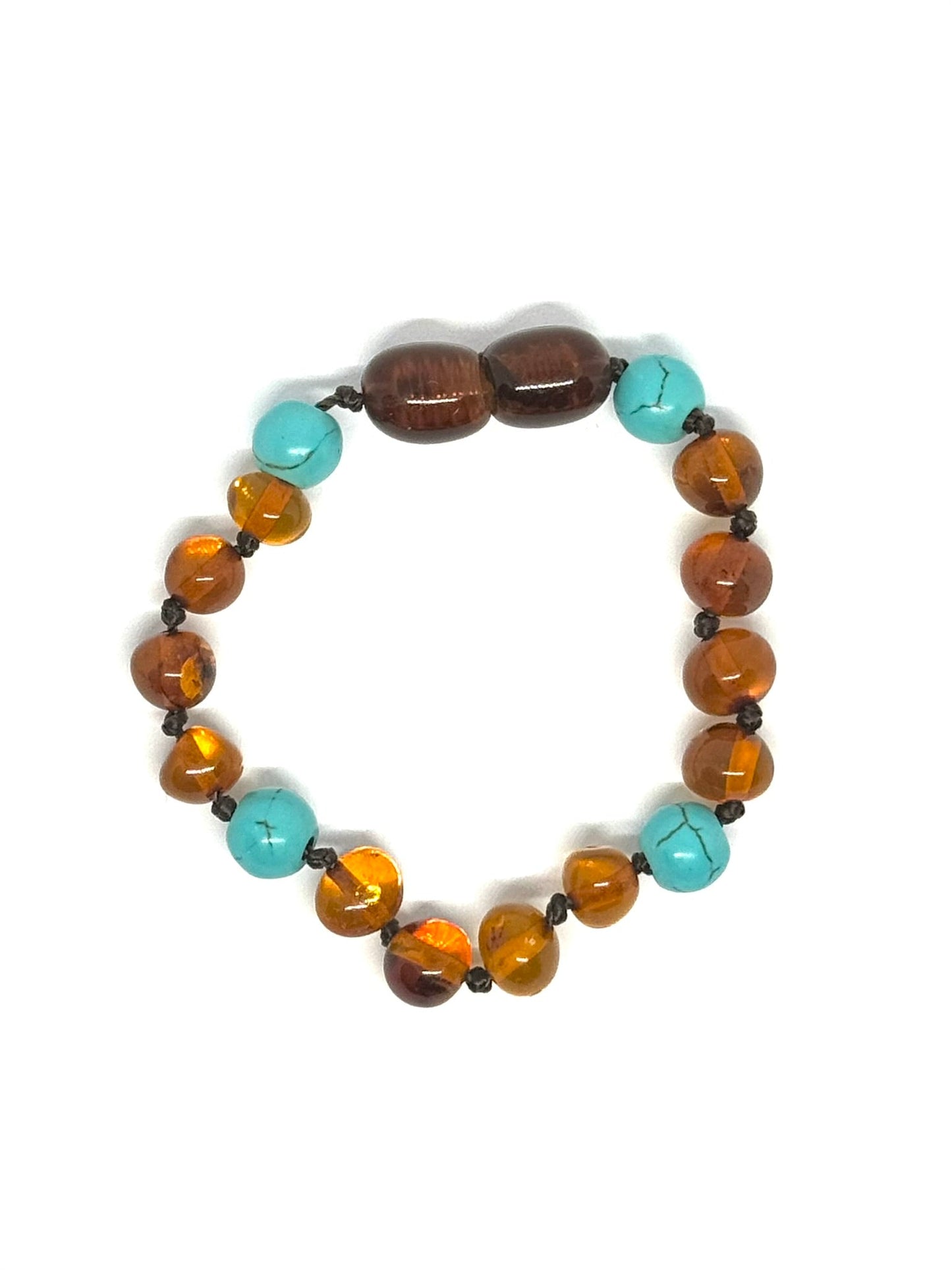 Barnsteen & Natuursteen Armbandje - Cognac & Turkuoois (12 cm)