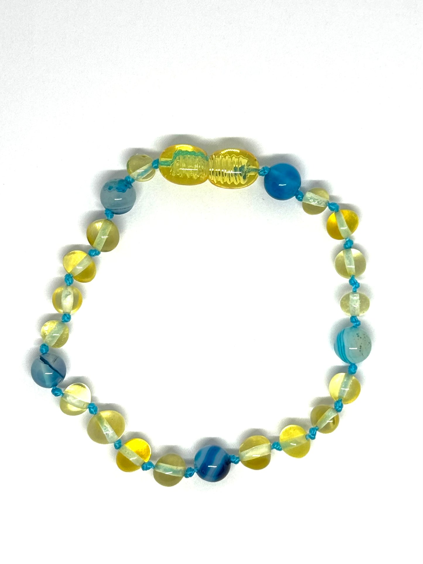 Barnsteen & Natuursteen Armband - Citroen & Blauwe Agaat (17-20 cm)