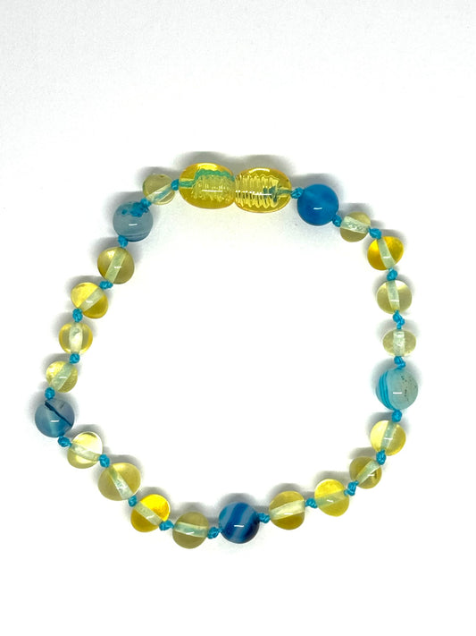 Barnsteen & Natuursteen Armband - Citroen & Blauwe Agaat (17-20 cm)
